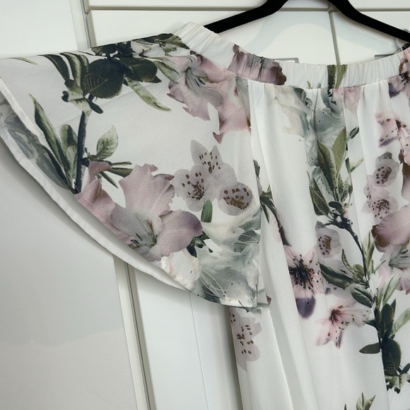 Lulu’s Dream of You Ivory Off The Shoulder Floral Mini Chiffon Shift Dress Sz XS - Picture 6 of 16